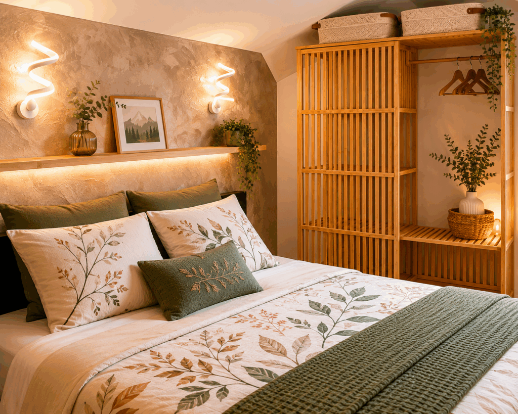 chambre en étage avec lit en 140 chez au fil de la vallée en Haute-Loire